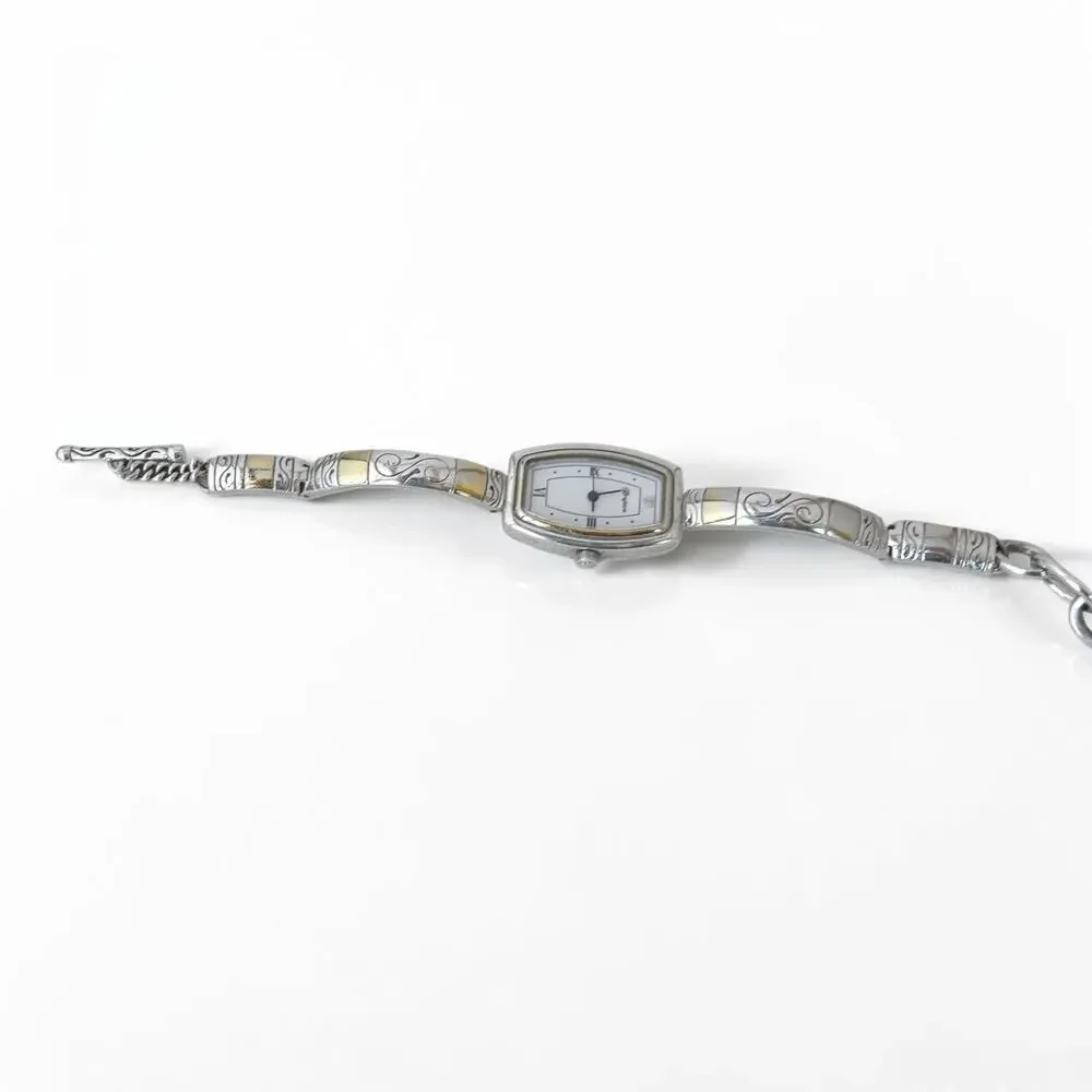 Brighton Venezia Two Tone Silver Gold Etched Watch Toggle Clasp Quartz 7-8 Inch